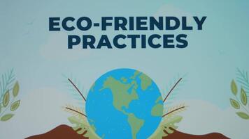 Eco Friendly Practices inscription with waves effect on blue background. Graphic presentation of a healthy Planet Earth. Environment concept video
