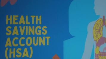 Health Savings Account inscription on blue background. Graphic presentation of illustrated human body. Healthcare and Medical Insurance concept video