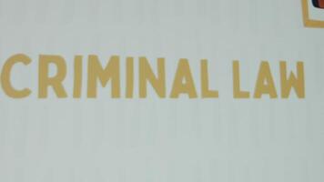 Criminal Law inscription on white background. Graphic presentation with drawn human portraits in frames. Legal concept video