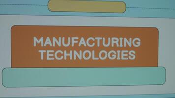 Manufacturing technologies inscription on page divided into spaces background. Graphic presentation. Manufacturing concept video