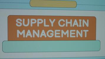 Supply Chain Management inscription on colored background. Graphic presentation. Manufacturing concept video