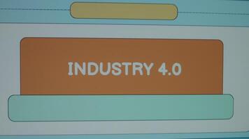 Industry 4.0 inscription on page divided into colored spaces background. Graphic presentation. Manufacturing concept video