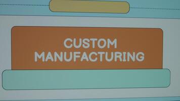 Custom Manufacturing inscription on page divided into empty spaces background. Graphic presentation. Manufacturing concept video