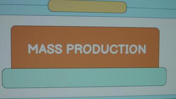 Mass Production inscription on page divided into spaces background. Graphic presentation. Manufacturing concept video