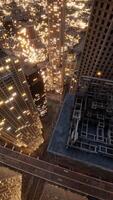 Aerial view of skyscrapers in downtown in the evening video