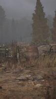 An old wood fence with a country field behind it video