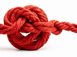 AI generated Red rope in a knot isolated on white background. photo