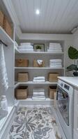 AI Generated Bright and functional laundry room with ample storage and folding space photo