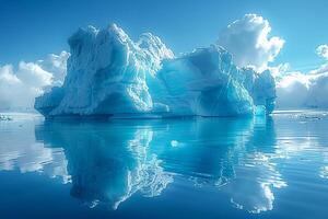 ai generado icebergs flotante en un glacial laguna foto