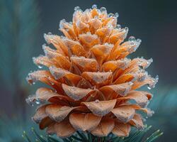 AI Generated Macro shot of frost on a pine cone photo