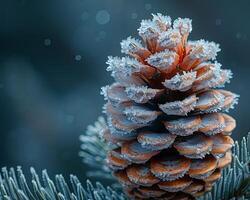 AI Generated Macro shot of frost on a pine cone photo