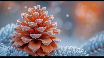 AI Generated Macro shot of frost on a pine cone photo