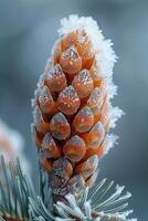 AI Generated Macro shot of frost on a pine cone photo