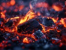 AI Generated Glowing embers in a campfire photo