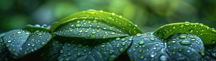 AI Generated Glistening dew on fresh green leaves photo