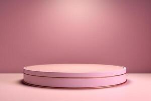 AI generated Minimalist rose geometric pedestal for product showcase. Pink background. Empty mock up template photo