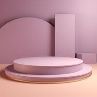 AI generated Minimalist rose geometric pedestal for product showcase. Pink background. Empty mock up template photo