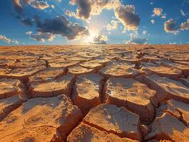 AI Generated Cracked dry earth texture in desert photo