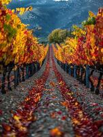 AI Generated Ripened vineyard rows at harvest photo