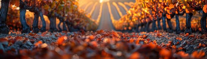 AI Generated Ripened vineyard rows at harvest photo