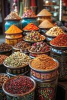 AI Generated Spice Market Stalls Weave a Tapestry of Aroma in Culinary Business photo