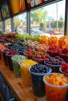 ai generado zalamero bar mezclas salud con sabor en negocio de nutritivo merienda foto