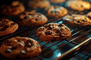 ai generado recién horneado galletas en el horno, creado con generativo ai foto