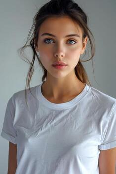 AI generated Woman in white T-shirt on isolated background Mockup. generative ai photo