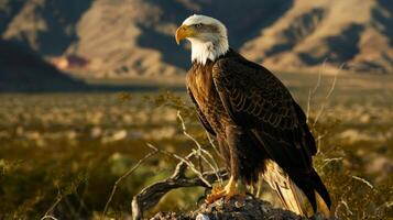 ai generado un orgulloso americano águila se sienta en un rama. ai generado foto