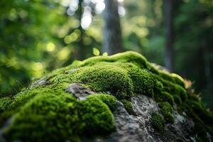 AI generated a moss covered rock with small plants growing out of it. generative ai photo