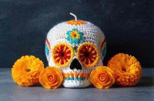 AI generated Sugar loaf marigolds Skull Day Dead Mexico photo