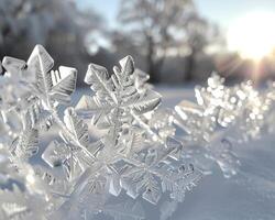 ai generado de cerca de intrincado hielo patrones en un ventana foto