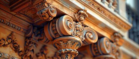 AI Generated Close-up of intricate architectural details on a historic facade photo