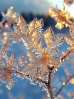 AI Generated Close-up of intricate ice patterns on a window photo