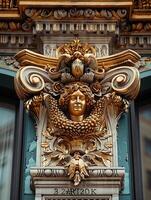 AI Generated Close-up of intricate architectural details on a historic facade photo