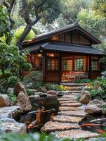 AI Generated Tranquil Backyard Zen Inspired Sanctuary photo