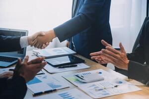 business background.handshake business men in the business center photo