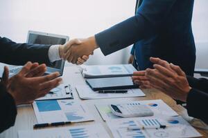 business background.handshake business men in the business center photo