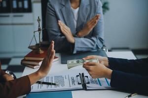 Businessman and lawyer discuss the contract document. Treaty of the law. Sign a contract business. photo