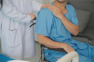 Female doctors who treat patients make an appointment to listen to the results after a physical examination and explain medical information and diagnose the disease. Medical concepts and good healt. photo