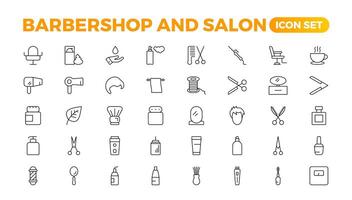 Barbershop icons - minimal editable thin line web illustration set. Outline collection. Simple vector illustration.Set of Barber's Tools icons. art style pack. Vector icon collection.