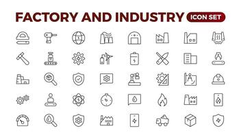 Industry and production line icons collection. Factory, plant, manufacture, tools icons. UI icon set. Thin outline pack. Vector illustration.Set of industry Icons. Simple art style. Outline icon set.