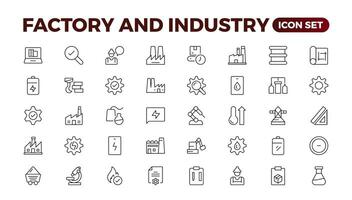 Industry and production line icons collection. Factory, plant, manufacture, tools icons. UI icon set. Thin outline pack. Vector illustration.Set of industry Icons. Simple art style. Outline icon set.