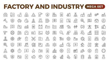 Industry and production line icons collection. Factory, plant, manufacture, tools icons. UI icon set. Thin outline pack. Vector illustration.Set of industry Icons. Simple art style. Outline icon set.