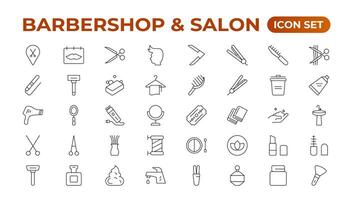 Barbershop icons - minimal editable thin line web illustration set. Outline collection. Simple vector illustration.Set of Barber's Tools icons. art style pack. Vector icon collection.