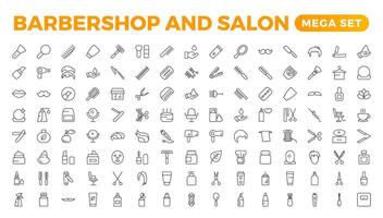 Barbershop icons - minimal editable thin line web illustration set. Outline collection. Simple vector illustration.Set of Barber's Tools icons. art style pack. Vector icon collection.
