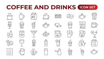 Set of coffee shop Icons. Simple line art style icons pack. Vector illustration.Coffee icons. Beans, hot cocktail and maker machine. Espresso cup, cappuccino with whipped cream Latte vending machine.