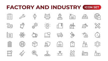 Industry and production line icons collection. Factory, plant, manufacture, tools icons. UI icon set. Thin outline pack. Vector illustration.Set of industry Icons. Simple art style. Outline icon set.