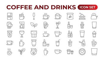 Set of coffee shop Icons. Simple line art style icons pack. Vector illustration.Coffee icons. Beans, hot cocktail and maker machine. Espresso cup, cappuccino with whipped cream Latte vending machine.