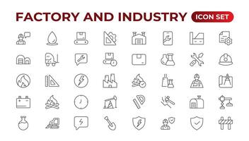 Industry and production line icons collection. Factory, plant, manufacture, tools icons. UI icon set. Thin outline pack. Vector illustration.Set of industry Icons. Simple art style. Outline icon set.